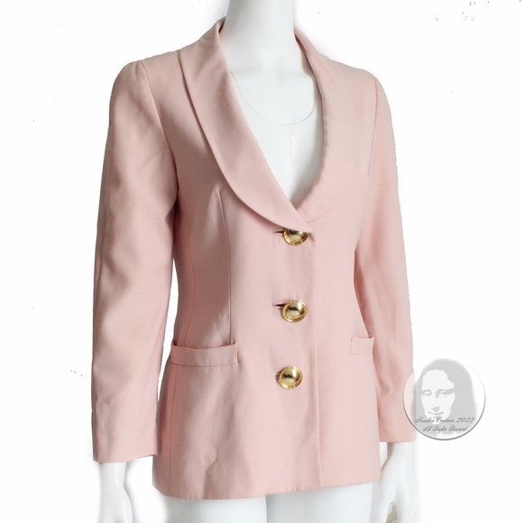 Genny Italy Jacket Pale Pink Blazer Shawl Collar Wool Gabardine US 6 Vintage 90s - Picture 1 of 9